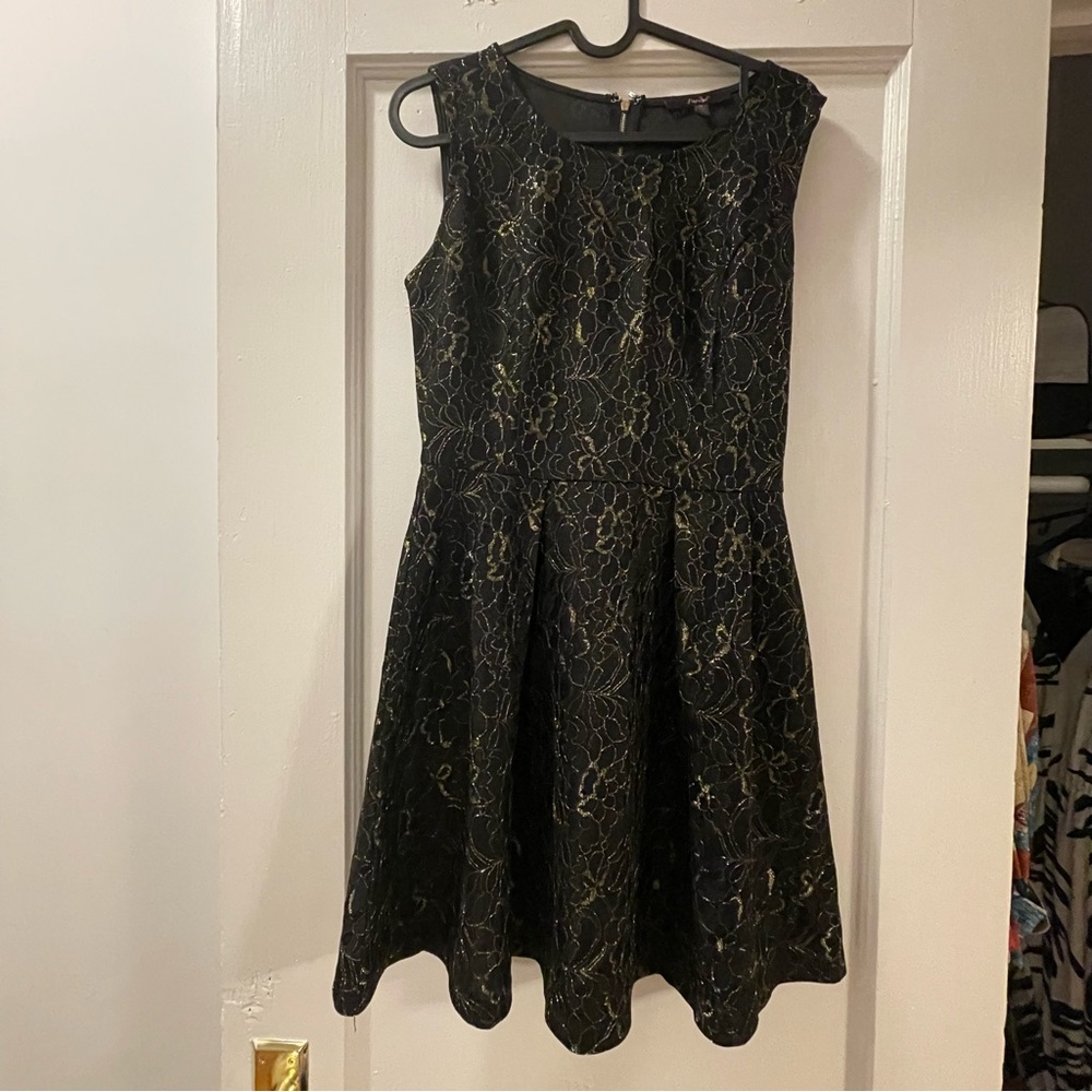 Papaya skater dress size medium black with gold floral detail